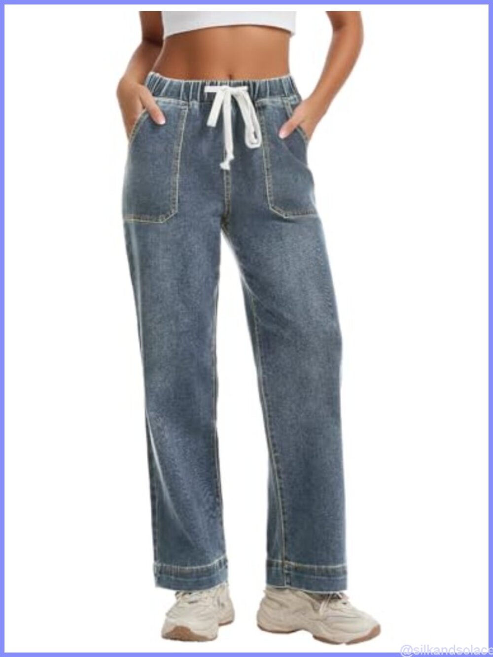 Pull-On Jeans Women Straight Leg Elastic Waist Stretchy High Rise Denim